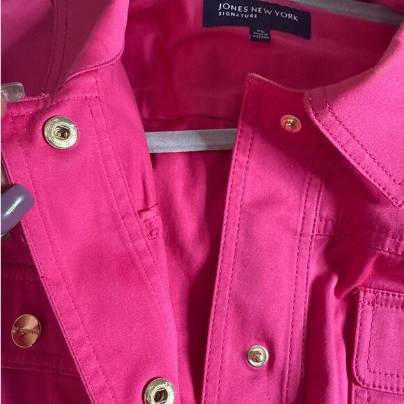 Jones New York Fuchsia Stretch Twill Utility Jacket Women’s Size Large - Picture 5 of 10